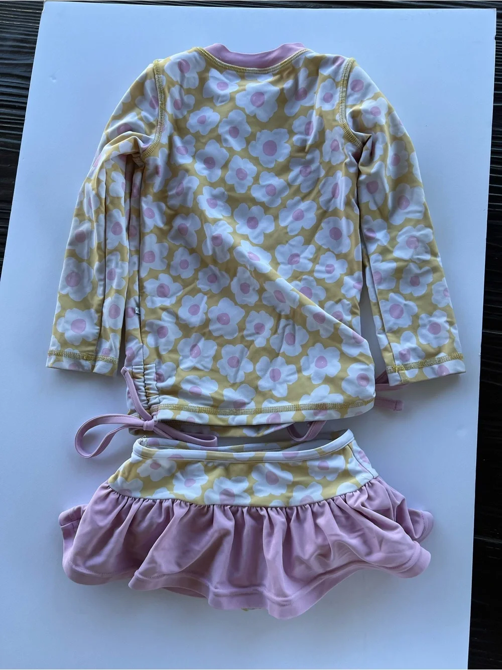Caden Lane Daisy Floral Rash Guard Swimsuit Set Girls 4T Pink Yellow Ruffle UPF